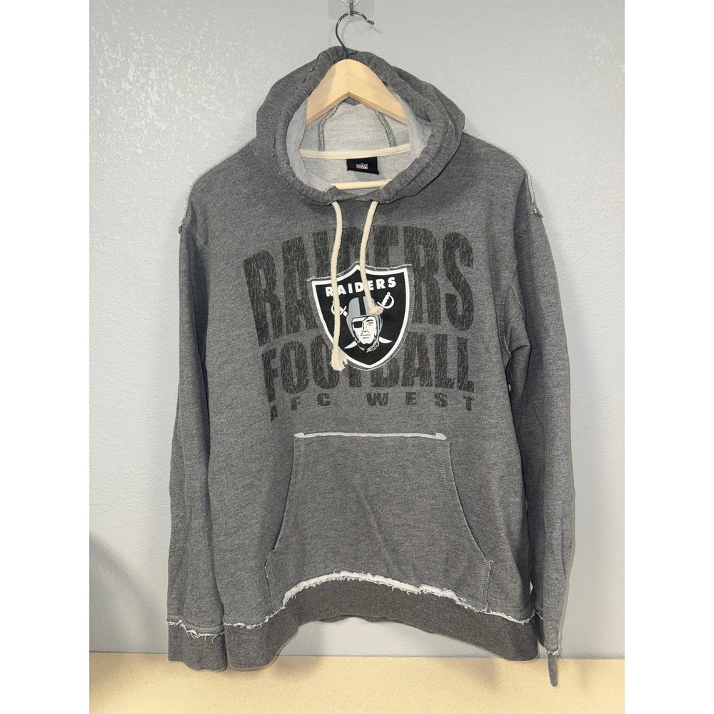 NFL Team Apparel Raiders Football AFC West Gray Distressed Hoodie Large - Picture 1 of 4